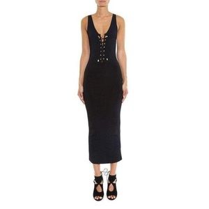 Black sleeveless Balmain lace-up midi dress FR36